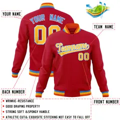 Red Classic Varsity Full-Snap Letterman Baseball Jacket 4