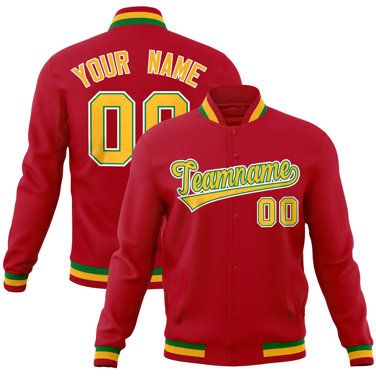 Red Classic Varsity Full-Snap Letterman Baseball Jacket