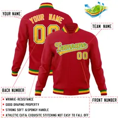 Red Classic Varsity Full-Snap Letterman Baseball Jacket 4