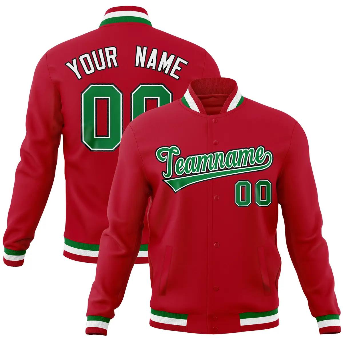 Red Classic Varsity Full-Snap Letterman Baseball Jacket