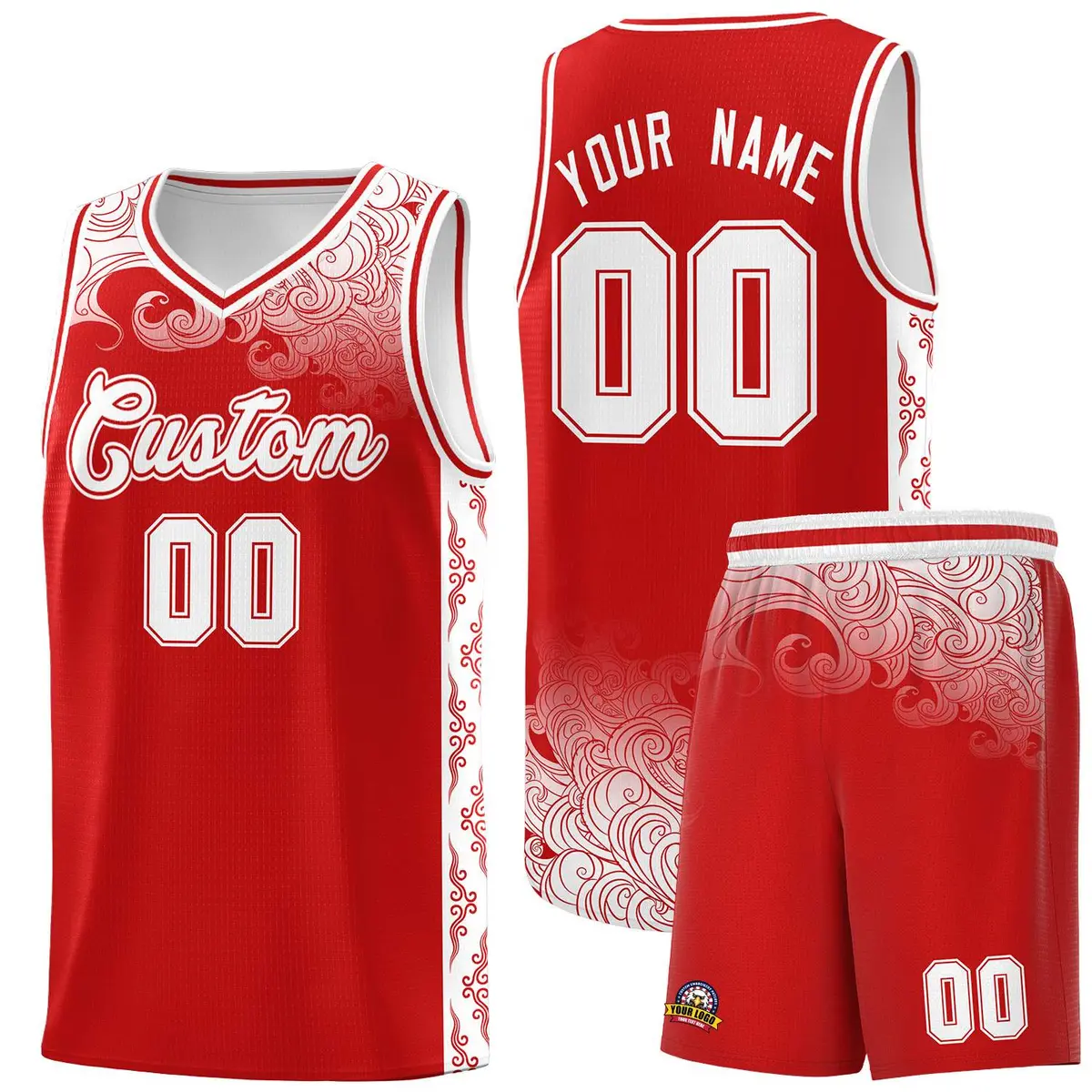 Red Cloud Pattern Sports Uniform Basketball Jersey Set