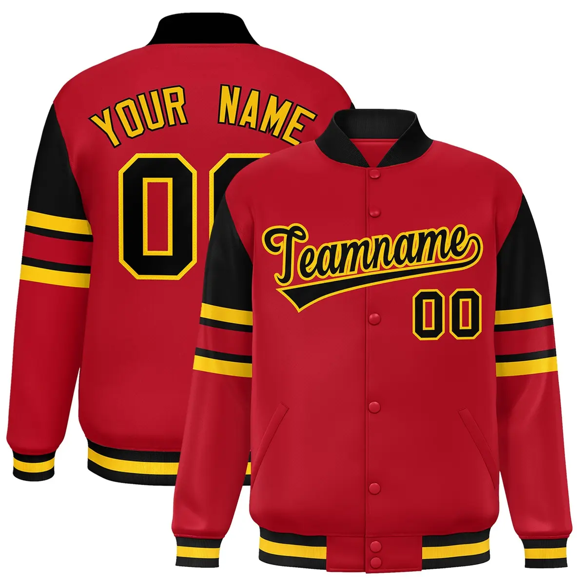 Red Color Block Varsity Full-Snap Letterman Jacket