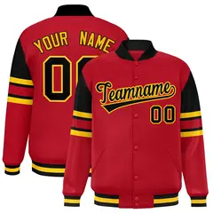 Red Color Block Varsity Full-Snap Letterman Jacket