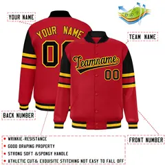 Red Color Block Varsity Full-Snap Letterman Jacket 2