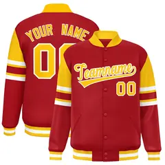 Red Color Block Varsity Full-Snap Letterman Jacket 1