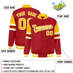 Red Color Block Varsity Full-Snap Letterman Jacket 2