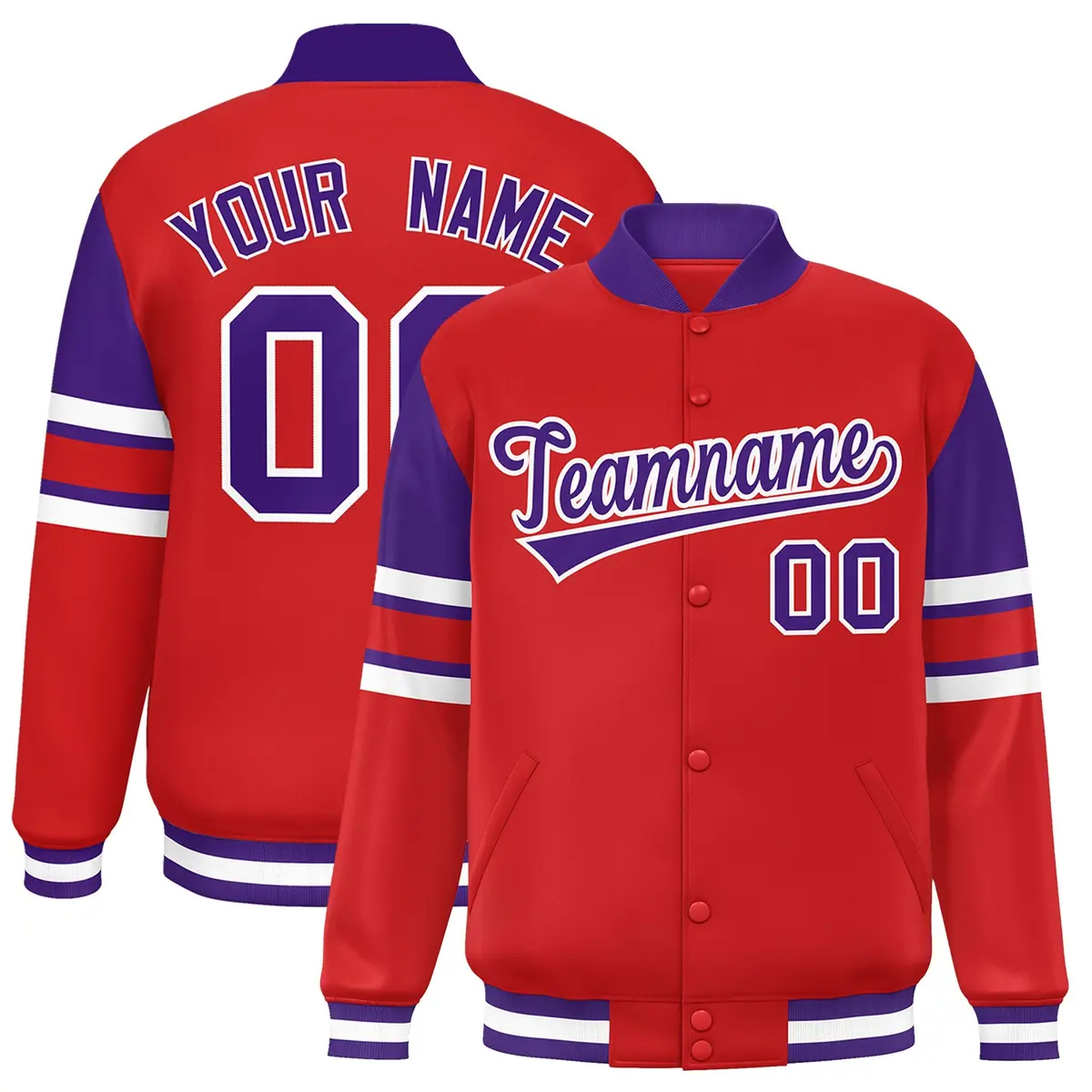 Red Color Block Varsity Full-Snap Letterman Jacket