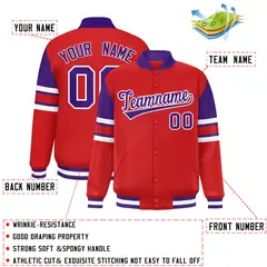 Red Color Block Varsity Full-Snap Letterman Jacket 2