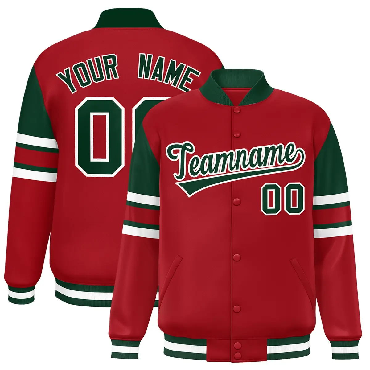 Red Color Block Varsity Full-Snap Letterman Jacket