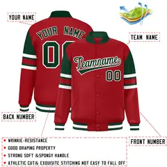 Red Color Block Varsity Full-Snap Letterman Jacket 2