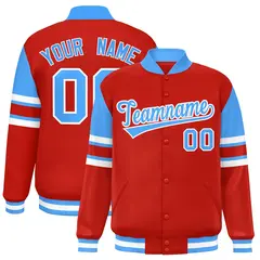 Red Color Block Varsity Full-Snap Letterman Jacket 1