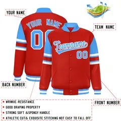 Red Color Block Varsity Full-Snap Letterman Jacket 2
