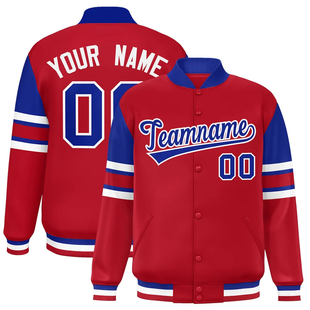 Red Color Block Varsity Full-Snap Letterman Jacket