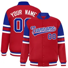 Red Color Block Varsity Full-Snap Letterman Jacket 1