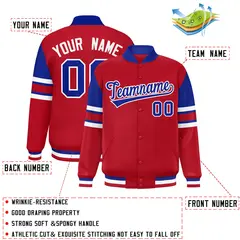 Red Color Block Varsity Full-Snap Letterman Jacket 2