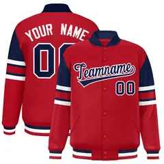 Red Color Block Varsity Full-Snap Letterman Jacket 1