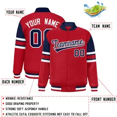 Red Color Block Varsity Full-Snap Letterman Jacket 2