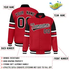 Red Color Block Varsity Full-Snap Letterman Jacket 2