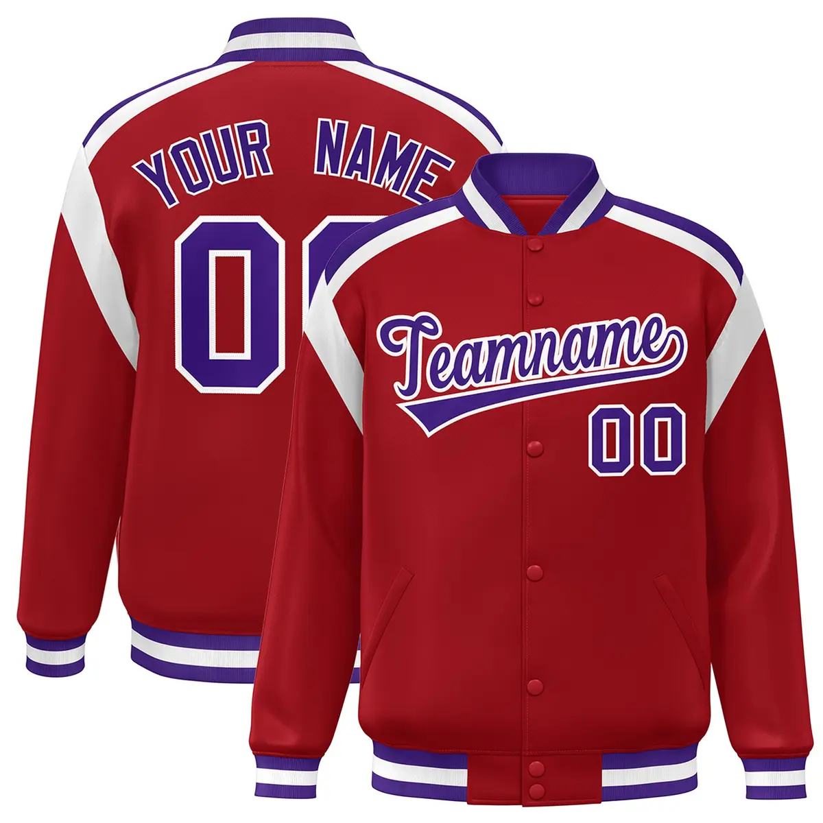 Red Color Block Varsity Full-Snap Letterman Jacket