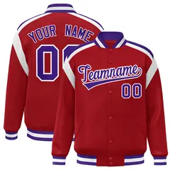 Red Color Block Varsity Full-Snap Letterman Jacket 1