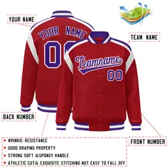 Red Color Block Varsity Full-Snap Letterman Jacket 2