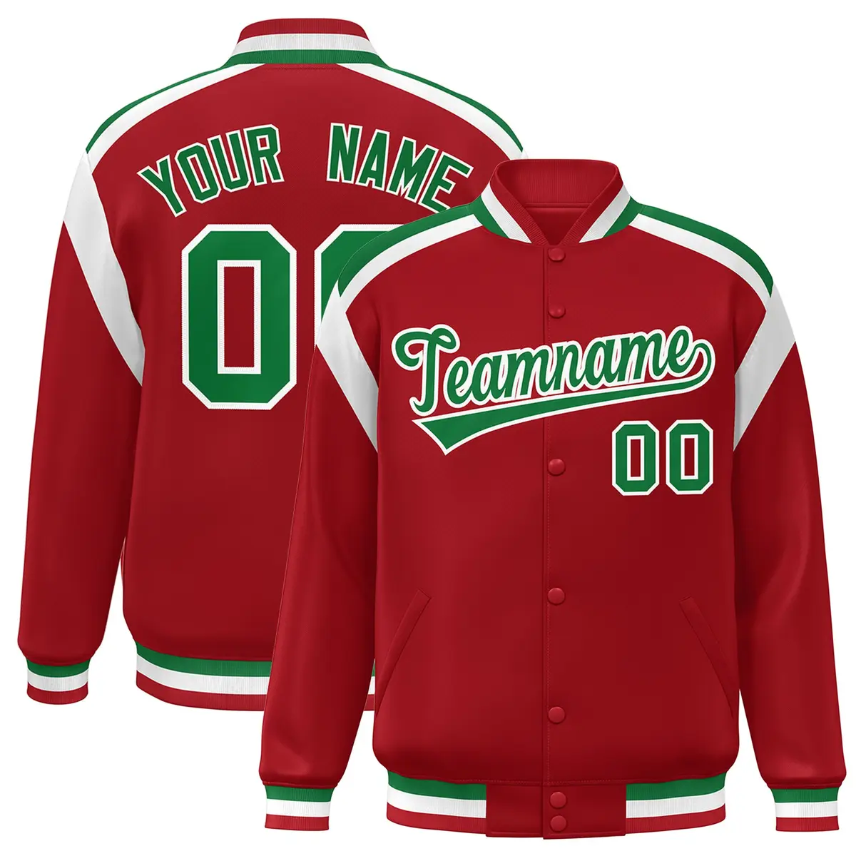 Red Color Block Varsity Full-Snap Letterman Jacket