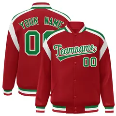 Red Color Block Varsity Full-Snap Letterman Jacket 1