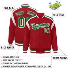 Red Color Block Varsity Full-Snap Letterman Jacket 2