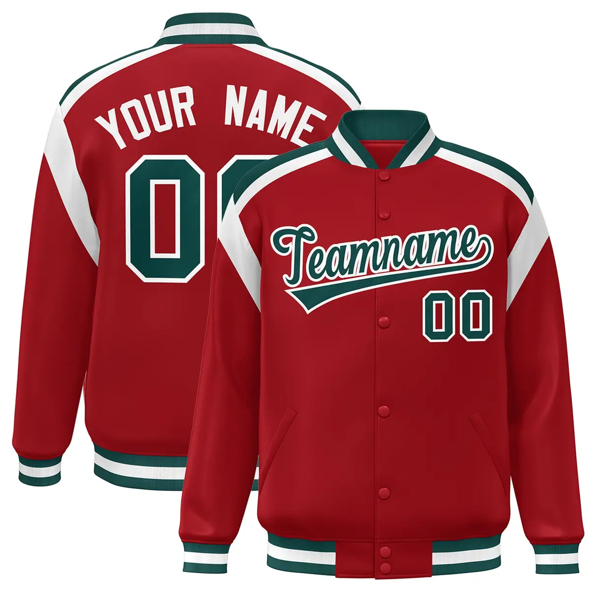 Red Color Block Varsity Full-Snap Letterman Jacket