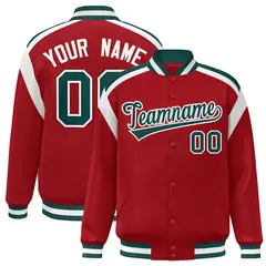 Red Color Block Varsity Full-Snap Letterman Jacket 1