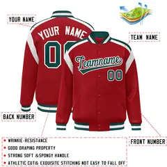 Red Color Block Varsity Full-Snap Letterman Jacket 2