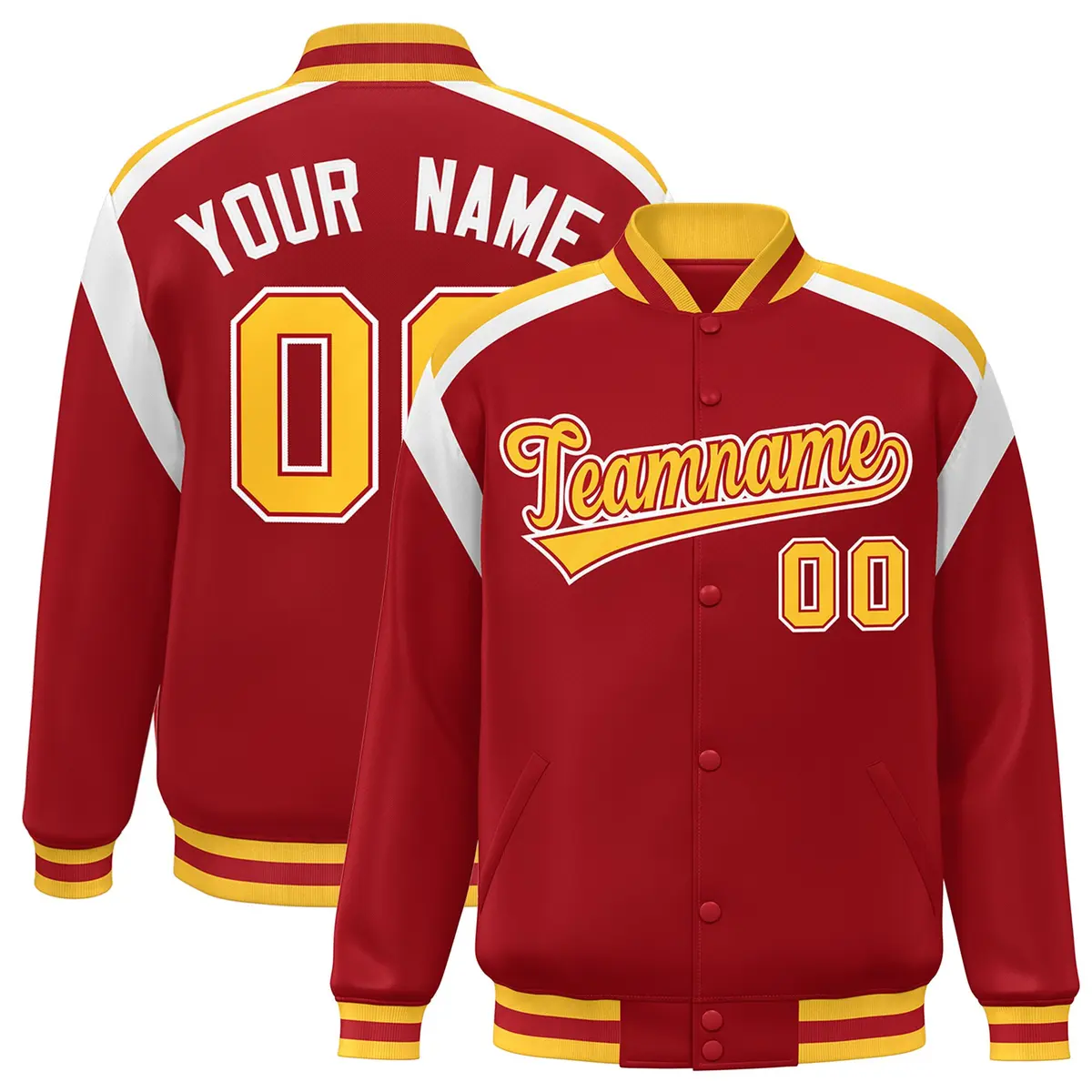 Red Color Block Varsity Full-Snap Letterman Jacket