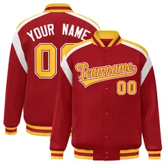 Red Color Block Varsity Full-Snap Letterman Jacket 1