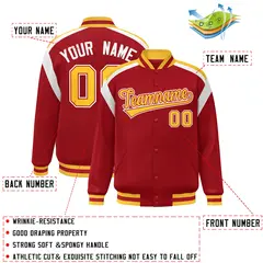 Red Color Block Varsity Full-Snap Letterman Jacket 2
