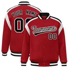 Red Color Block Varsity Full-Snap Letterman Jacket 1