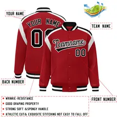 Red Color Block Varsity Full-Snap Letterman Jacket 2