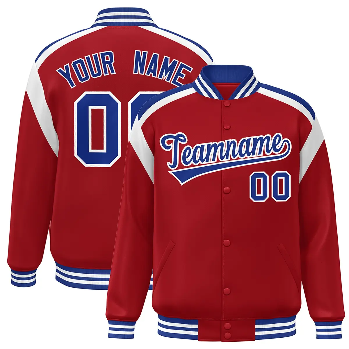 Red Color Block Varsity Full-Snap Letterman Jacket