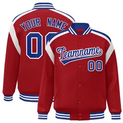 Red Color Block Varsity Full-Snap Letterman Jacket 1