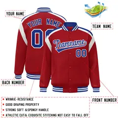 Red Color Block Varsity Full-Snap Letterman Jacket 2