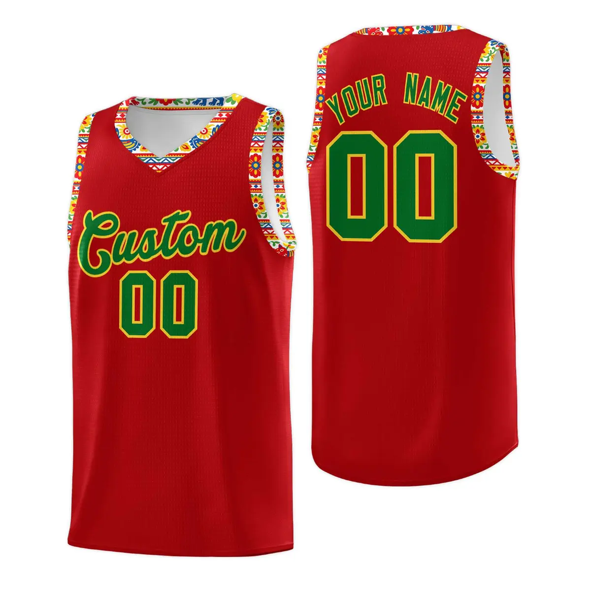 Red Colorfulflower Mexican Colors Graffiti Basketball Jersey