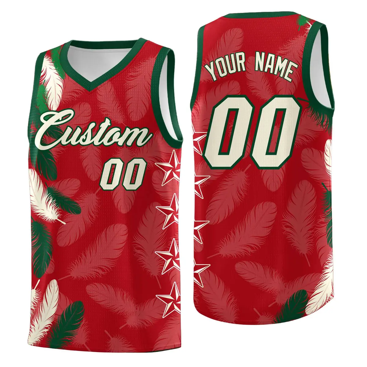 Red Cream Feather Graffiti Pattern Basketball Jersey
