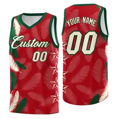 Red Cream Feather Graffiti Pattern Basketball Jersey 1