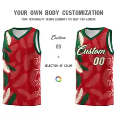 Red Cream Feather Graffiti Pattern Basketball Jersey 3