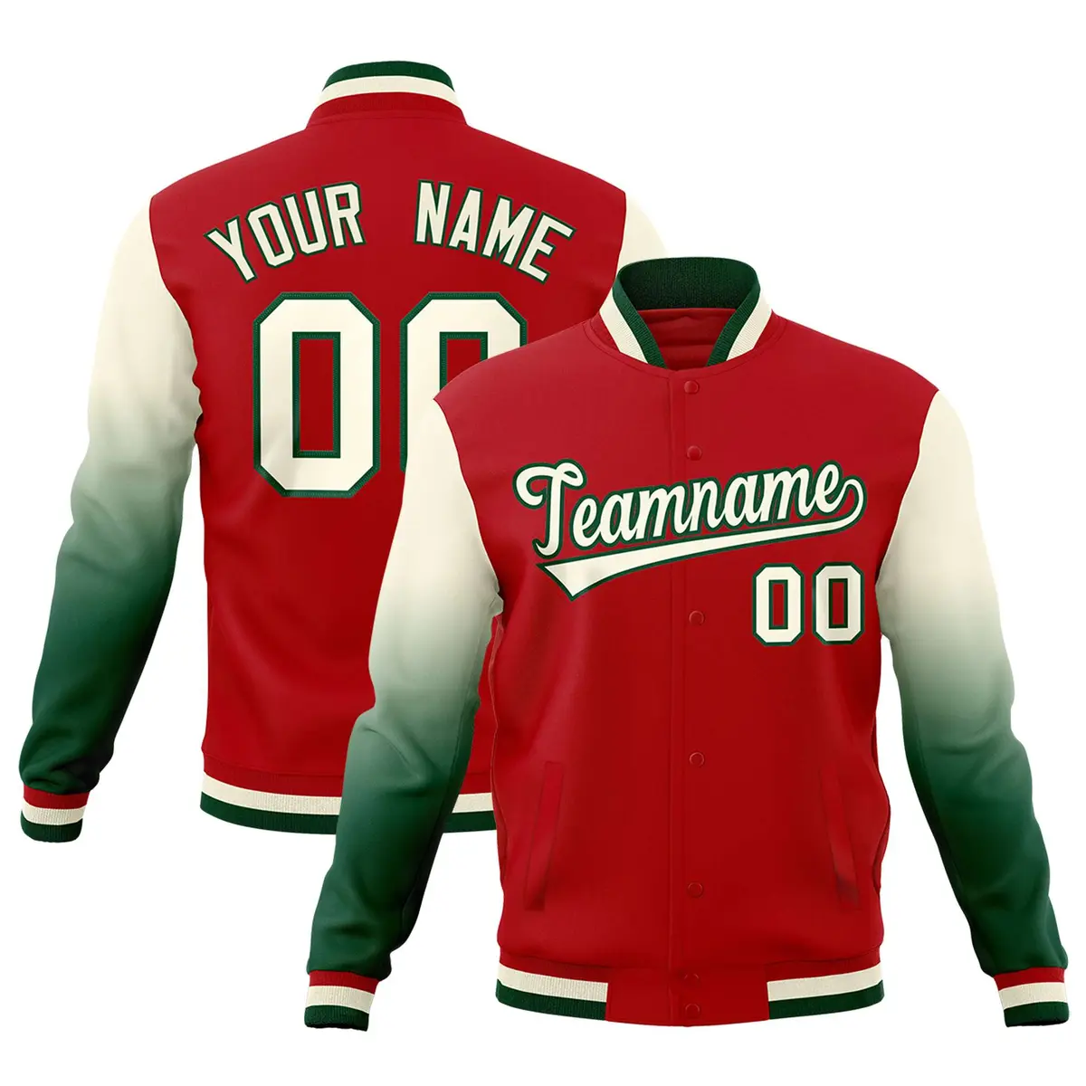 Red Cream Green Gradient Raglan Varsity Letterman Jacket