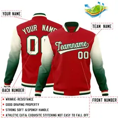 Red Cream Green Gradient Raglan Varsity Letterman Jacket 2