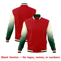 Red Cream Green Gradient Raglan Varsity Letterman Jacket 7
