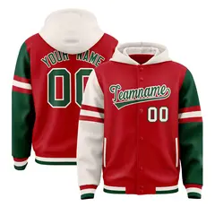 Red Cream-Green Three Stripes Raglan Varsity Letterman Jacket Hoodie 1