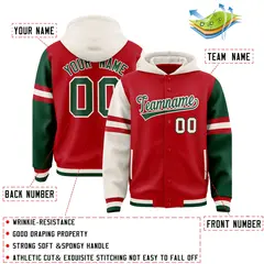 Red Cream-Green Three Stripes Raglan Varsity Letterman Jacket Hoodie 4