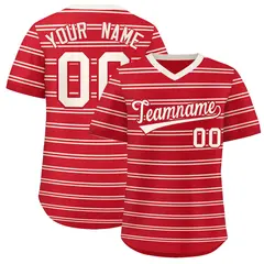 Red Cream Horizontal Stripe Pullover Baseball Jersey 1