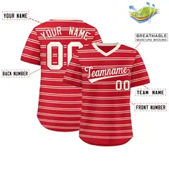 Red Cream Horizontal Stripe Pullover Baseball Jersey 2